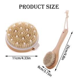 Dry Brush, Dry Brushing Body Brush, 2-Piece Set with Medium Handle and Round Head, for Exfoliating, Daily Skincare, Post-Workout Recovery, and Reducing Cellulite, 25 X 8 Cm and 11 Cm