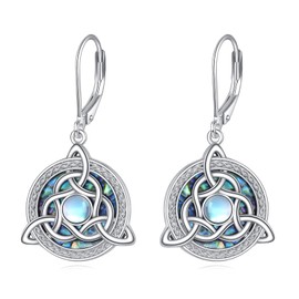 Celtic Knot Viking Earrings for Women 925 Sterling Silver Amulet Protection Good Luck Viking Triskele Jewellery, Sterling Silver, Moonstone