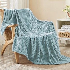 EMME Fleece Throw Blanket Luxury Flannel for Couch Bed Sofa Chairl, Soft, Plush, Warm and Cozy Blanket with Geometric Grid Design (Teal, 80'' x 90'')