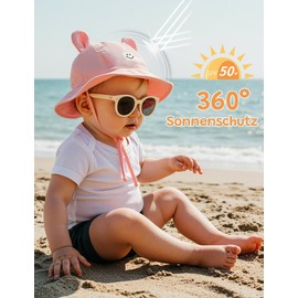 Century Star Baby Sun Hat for Girls and Boys with 3D Bear Ears, Adjustable Baby Hat with Cute Smile, for Girls 1-3 Years, Soft Playground Outdoor Hat, pink, L