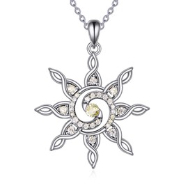 VONALA Sun Necklace 925 Sterling Silver Celtic Knot Sun Pendant Necklace Sunshine Jewellery Sun Charm for Birthday Gift for Women, Sterling Silver