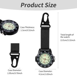CIGTSICO Carabiner Watch with Nylon Strap, Multifunctional Luminous Clip on Watch, Carabiner Analogue Quartz Watches for Nurses Doctors Climbers Home Office Outdoor Camping Hiking, for Fathers Day