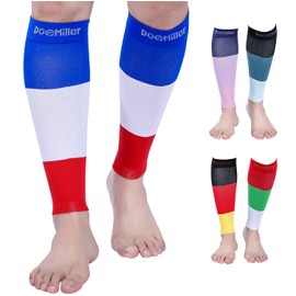 Doc Miller Calf Compression leg Sleeve For Men & Women | Best for Shin Splint Support and Running | 15-20mmHg (X-Large,1 Pair, BlueWhiteRed)