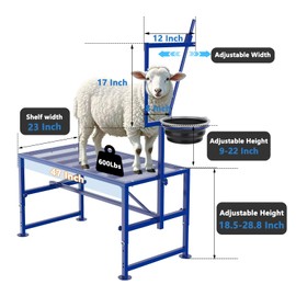 Lezbanz 600 LBs Goat Stand with Feed Bin, Goat Milking Stand for Sheep Trimming and Milking, Hoof Trimming Stand Adjustable Size, with Feeder, Iron Blue