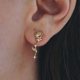 TseenYi Crystal Rose Flower Earrings Gold Rose Dangle Earrings Metal Rose Floral Earirngs Flower Rose Studs Earrings Vintage Rose Flower Studs Earrings