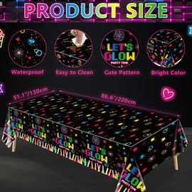 4 Pack Glow Party Table Covers Neon Tablecloths PE Neon Glow Table Cloth Black Light Tablecloth Neon Party Decorations Blacklight Fluorescent Decor Glow in The Dark Party Supplies 86 x 51 Inch