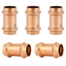 YVSKM Copper Press Fittings 1/2 inch Coupling with Stop, Copper Pipe Connection,5-Pack
