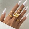 Chunky Gold Rings Set - Stackable, Adjustable, 14K Gold Plated,