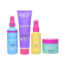 Global Beauty Care Youthful Skincare Set - Skin Care for Hydrating & Balanced Skin for Women & Teens with Face Wash, Toner Mist, Serum & Gel Lotion for Sensitive Skin, Daily Facial Care Kit, 4-Piece
