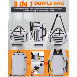 RAINSMORE Gym Bag for Men, 45L Sports Travel Duffel Bag with Shoe & Laptop Compartment, Gym Workout Backpack Carry On Weekender Bag Overnight Backpack for Travel, Grey