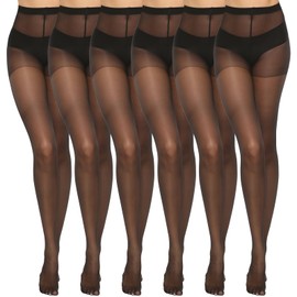 Yilanmy Women's 6 Pairs Sheer Tights 20D Silky Control Top Pantyhose Run Resistant Nylon Stockings