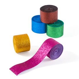 Cheriswelry 5 Roll Polyester Glitter Power Ribbons Sparkle Wrapping Decoration Ribbon 40mm Bling Gift Wrap Ribbon for Birthday Graduation Party Ornaments Christmas Decor 5 Yards/roll