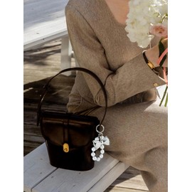 HolidayQbee Bow Silver Bag Charm Keychain For Women With Peal Chain Cute Keychain Accessories Purse Charms Trendy Key Pendant Car Key Chain Jewelry