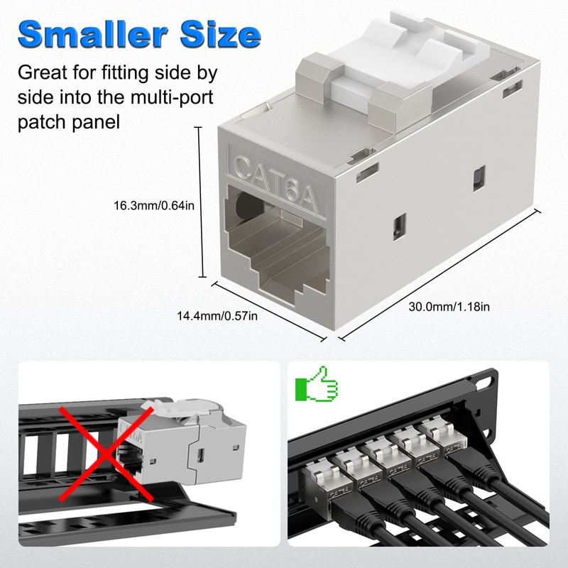 VCELINK CAT6A RJ45 Zinc Alloy Keystone Coupler Shielded, 10-Pack Keystone