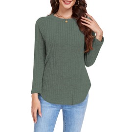 DUOEASE Pullover Women's Autumn Elegant Crew Neck Sweatshirt Striped Winter Tops Women's Casual, Green, M