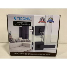 TICONN Keyed Door Handle & Deadbolt Matte Black Heavy Duty Handle Deadbolt Set