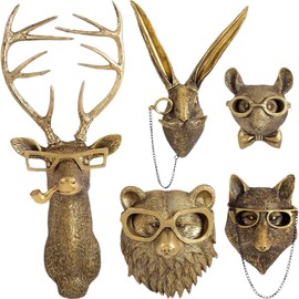 UITWMKTG 5 Pack Animal Head Wall Decor Gold Wall Sculpture Home Decor for Office Bedroom Modern Decor for Men Women