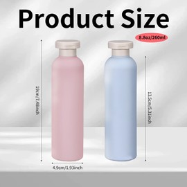 YMCLUB 2pcs Squeeze Bottle Set, 260ml Refillable Plastic Travel Squeeze Bottles for Shampoo, Conditioner & Lotion, Leak-Proof Disc Top Flip Cap - Pink & Blue