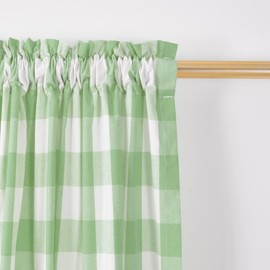 NATUS WEAVER 3 Pc Cotton Classic Country Farmhouse Kitchen Window Curtain -Mint Green & White Buffalo Check Tier & Valance Set, 54" x 18" / 27" x 24"