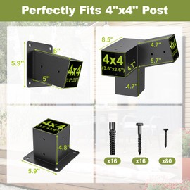 15° 3-Way 3pcs Slanted Roof Pergola Bracket Set, Roof Wall Mount Extension Bracket Kit,4" x 4" (Actual: 3.5x3.5 Inch) Powder-Coated Pergola Hardware for Porch,Gazebo, Backyard