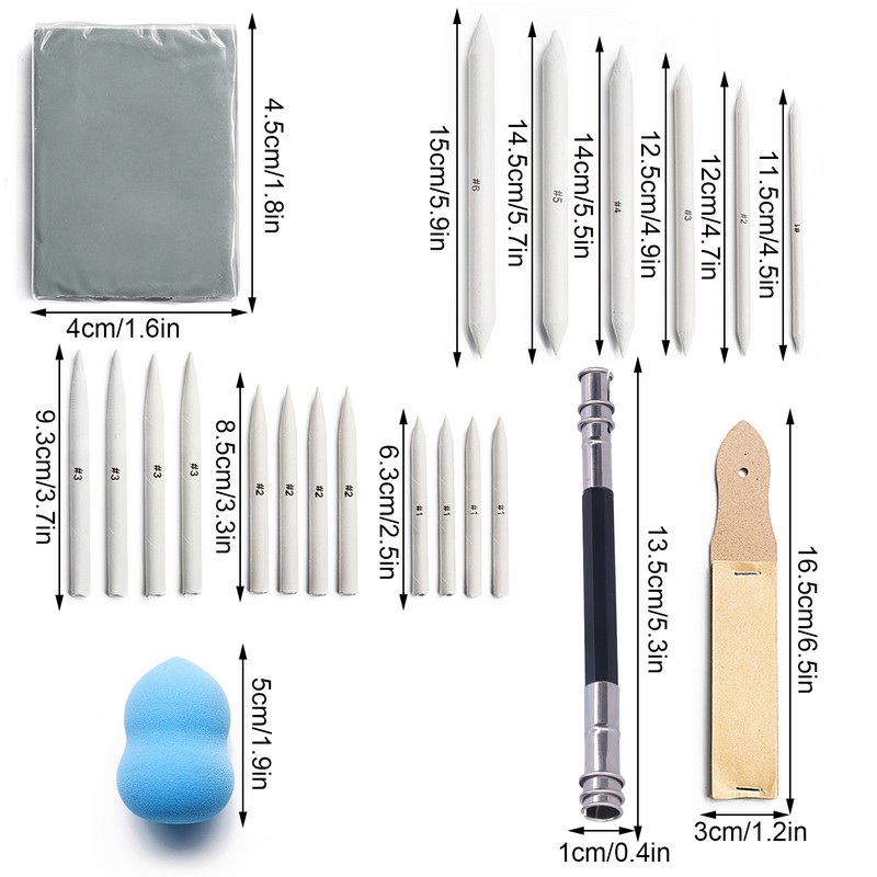 26 Pieces Blending Stumps Sandpaper Boards Eraser Sponge Extension Tool