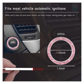 Dickno Bling Crystal Double Rhinestone Car Engine Start Stop Decoration Ring, Push Start Button Bling Ignition Ring Sticker, Sparkling Car Interior Accessories for Women (Pink, 2 PCS)