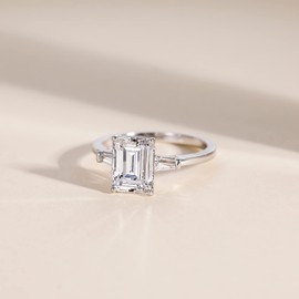 EAMTI 3CT 925 Sterling Silver Engagement Rings 3-Stone Emerald Cut Cubic Zirconia CZ Wedding Promise Rings for Her Wedding Bands for Women Size 3.5