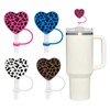 ROYALEAD 5pcs Straw Lid for Cups Heart-shaped Leopard Print Silicone