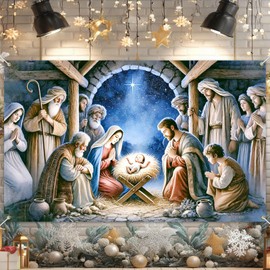 HOMETITUTE Nativity Scene Banner Holy Night Manger Decorations 71 x 43 Inch