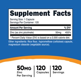 Nutricost Nutricost Zinc Picolinate 50mg, 120 Vegetarian Capsules - Gluten Free and Non-GMO