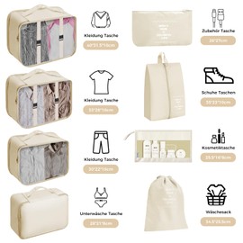 CNMTCCO Suitcase Organiser Set, 8-Piece Packing Cubes, Packing Cubes for Holidays and Travel, Travel Organiser Set, Packing Bags for Suitcase Suitcase (Beige)