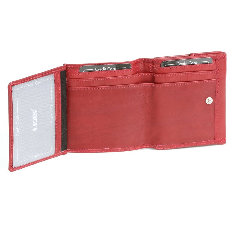 LEAS Wiener-Schachtel mit großer Kleingeldschütte und RFID Schutzfolie, Echt-Leder, Cherry/rot