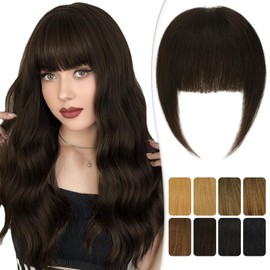RUWISS Clip-In Fringe, 100% Hairpiece, Real Hair Clip in Bangs with Temples, Remy Real Hair Fringe, Thick Bangs for Women, Pony Extension, Real Hair for Daily Wear (Dark Brown)