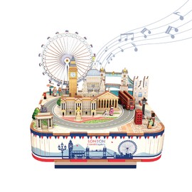 Tonecheer Music Box Wooden 4D Puzzle, London DIY Model Kit for Adults, Rotating Music Box, Wooden Puzzle for Home Decoration Gifts for Birthday Christmas