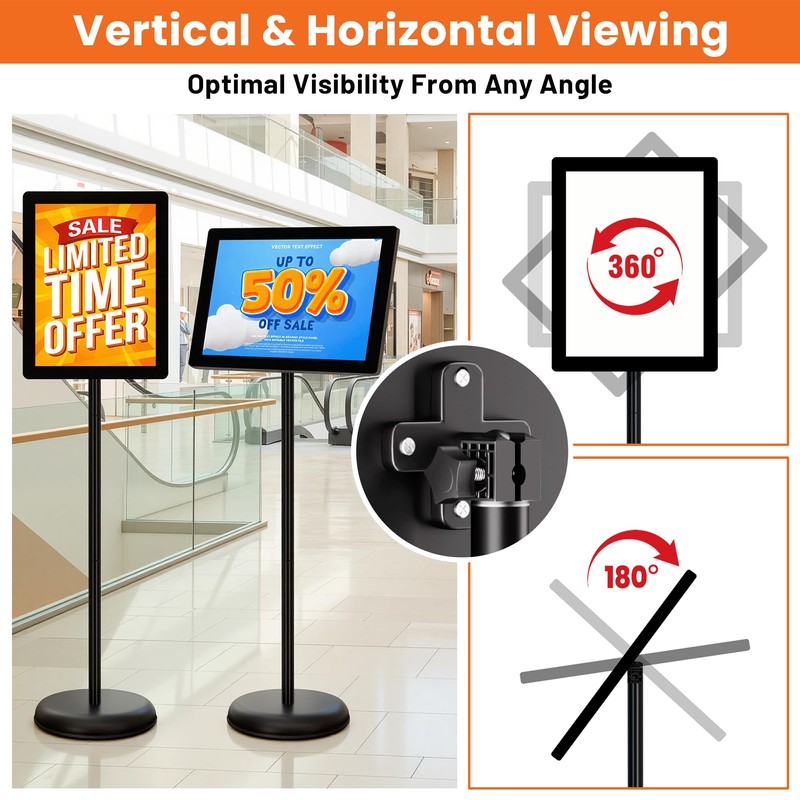 6 Pack Sign Stands 8.5"x11", Adjustable Floor Standing Sign Holders
