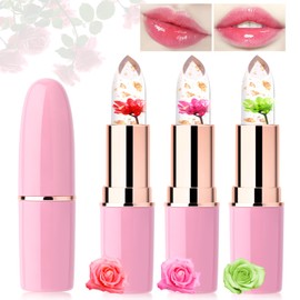 Desing Wish Set of 3 Flower Lipstick Set, Temperature-Sensitive, Colour-Changing Pink Magic Lipstick, Colour Changing Lipstick, Crystal Jelly Colour Changing Flower Lipstick, Lip Balm, Gift for Girls