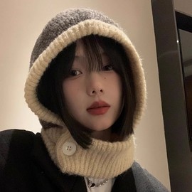 Women's Cashmere Balaclava Hat & Warm Autumn/Winter Couple One-Piece Knit Scarf M(55-59cm)/Misty Navy 3ea