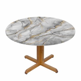 YINRON White Marble Gold Veins Round Tablecloth Fashion Marbling Artificial Stone Table Cover Table Cloth For Indoor Dining, Outdoor Picnic Parties, Camping ,Fits For Table 40-44"