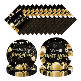 SKTMH 60Pcs Retirement Party Supplies Retirement Plates and Napkins Sets Black and Gold Happy Retirement Supplies Disposable Tableware Set for Women Men Farewall Party Decorations, Serves 20 Guests