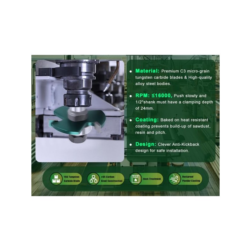 Knoweasy Professional Tongue and Groove Router Bit Set with 1/2