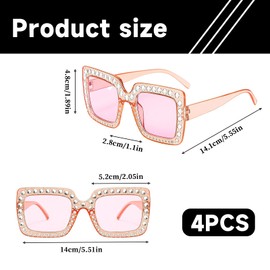 YREYBN Elton John Glasses, 4 Pairs Disco Sunglasses with Rhinestones, Oversized Glasses for Women, Funky Glasses for Party, Beach, Daily Wear,