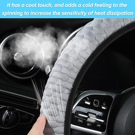 Adunsiaoto Iced Bean Car Steering Wheel Cover Without Inner Ring, Microfibre Ice Silk Steering Wheel Cover, Breathable, Elastic, Non-Slip, Without Inner Ring, Car Accessories (Black)