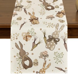 Easter Bunny Rabbit Eucalyptus Eggs Carrots Table Runner 13x72 Inch Seasonal Spring Kitchen Dining Table Decor for Indoor Outdoor Farmhouse Home Party Decoration ZQ96