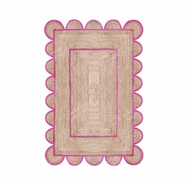 Chouhan Rugs Area Rug Natural Jute Hand Braided Rug Pink Scalloped Runner