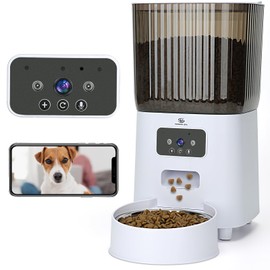Automatic Cat Feeder with Camera, 5L WiFi Connected- Stainless Steel, Adjustable Meal Splitter, Fresh Food Storage - Perfect for Multiple Pets
