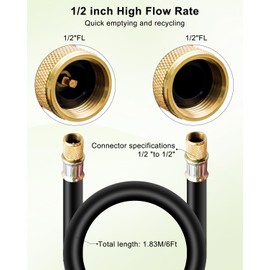 6 Feet 1/2 Inch HVAC Vacuum Hose Fit for R410a R134a R407C R502 R12 R22, 1/2 to 1/2 Inch Fittings High-Flow Vacuum Certified Refrigerant Hose, 20 Microns Vacuum Faster HVAC Evacuation and Recovery