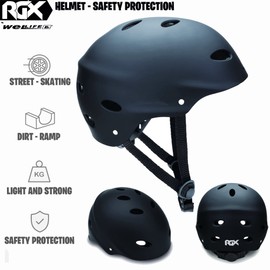 WeLLIFE Helmet for Children and Teenagers Adjustable Helmet Colour Black RGX Suitable for Skateboard, Bike, Inline Skate, Roller Blade, Safety, Ideal Multisport Lightweight and Safe