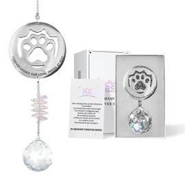 Unique Pet Loss Sympathy Gift Idea, Pet Memorial Gifts for Loss of Dog or Cat, Pet Paw Print Hanging Crystal Sun Catcher for Cat Dog Bereavement Remembrance Passed Away Gifts Rainbow Bridge Suncatcher