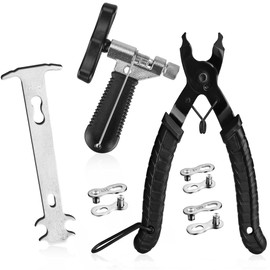 A AKRAF Bike Link Plier + Chain Breaker Splitter Tool + Chain Checker + 3 Pairs Bicycle Missing Links, Bike Link Opener Closer Plier Chain Cutter Connector Wear Indicator Tool (w/Silver Checker)