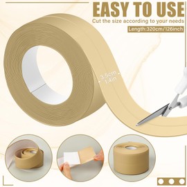 Frienda Almond Caulk Tape 10.5' x 1.5'' Waterproof Self Adhesive Caulk Strip Bathtub Sealant Tape Sealing Strip Oil Proof Bathroom Sealant for Kitchen Floor Wall Edge Protector(PE)